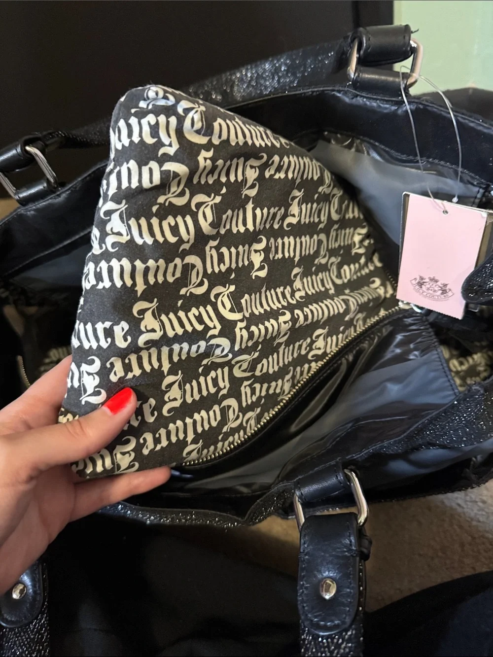 Juicy Couture Gray and Black Striped Dog Carrier Tote